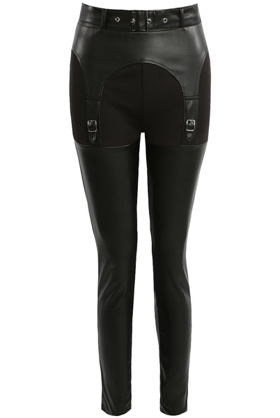 PU Belted Buckle Front Trouser