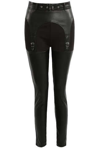 PU Belted Buckle Front Trouser