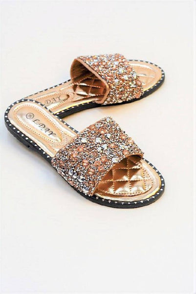 Women's Sparkly Diamante Sliders