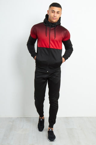 Black with Red Faded Funnel Hood Tracksuit
