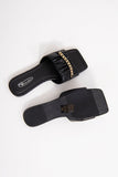 Black Ruched Strap Slider With Chain