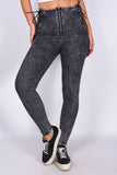 Charcoal Denim Lace Up Detail Zip Front Skinny Jeans