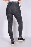 Charcoal Denim Lace Up Detail Zip Front Skinny Jeans