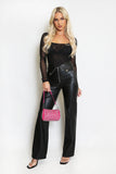 Fold Over PU Wide Leg Trouser