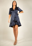 Short Sleeve Satin Wrap Dress