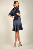 Short Sleeve Satin Wrap Dress