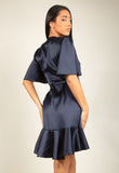 Short Sleeve Satin Wrap Dress