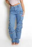 Strappy Cuff Denim Cargo Jeans