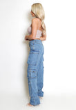 Strappy Cuff Denim Cargo Jeans