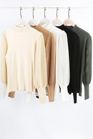 Sheer Sleeve High Neck Knit Jumper