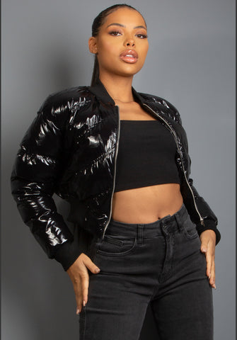 High Shine Cropped Puffer Jacket