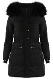 Longline Black Puffer Coat With Faux Fur