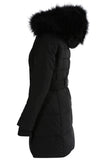 Longline Black Puffer Coat With Faux Fur