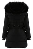 Longline Black Puffer Coat With Faux Fur