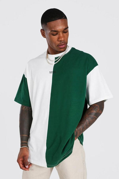 Green Oversized Colour Block T-Shirt