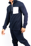 Navy Half Zip Contrast Pockets Skinny Fit Tracksuit