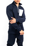 Navy Half Zip Contrast Pockets Skinny Fit Tracksuit