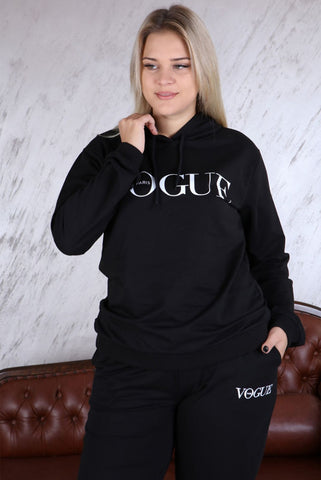 Plus Size Black Vogue Hooded Loungwear Set