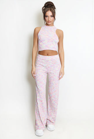Space Dye Knit Crop Top And Trouser Set.