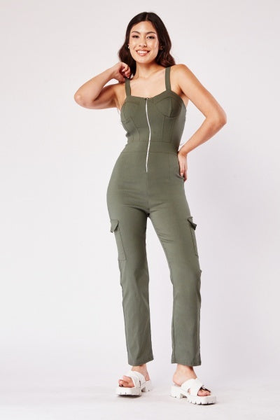 Pocket Flaps Side Fitted Jumpsuit