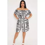 Plus Size Printed Bardot Overlay Shirred Waist Playsuit