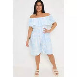 Plus Size Printed Bardot Overlay Shirred Waist Playsuit