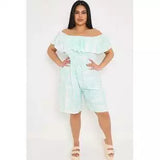 Plus Size Printed Bardot Overlay Shirred Waist Playsuit