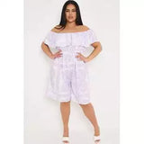 Plus Size Printed Bardot Overlay Shirred Waist Playsuit