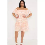 Plus Size Printed Bardot Overlay Shirred Waist Playsuit