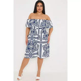 Plus Size Printed Bardot Overlay Shirred Waist Playsuit