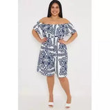 Plus Size Printed Bardot Overlay Shirred Waist Playsuit