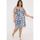 Plus Size Printed Bardot Overlay Shirred Waist Playsuit