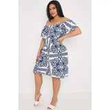 Plus Size Printed Bardot Overlay Shirred Waist Playsuit