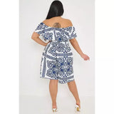 Plus Size Printed Bardot Overlay Shirred Waist Playsuit