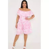 Plus Size Printed Bardot Overlay Shirred Waist Playsuit