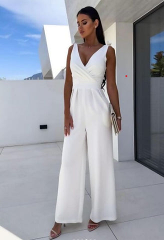 Sleeveless Crossbody Jumpsuit With Shoulder Tie<br>