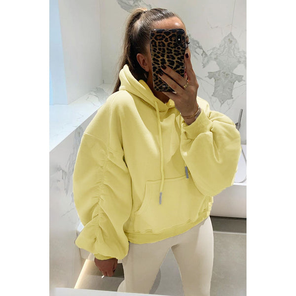 Lemon Oversized Ruched Sleeved Hoodie