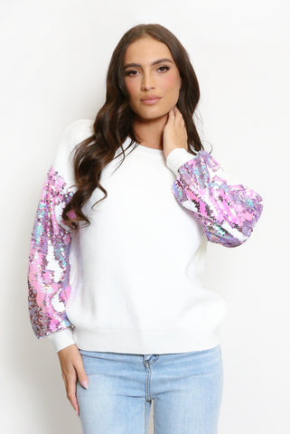 Sequin Animal Print Sleeve Jumper