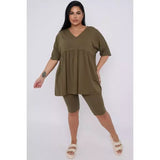 Plus Size 2 Piece Co-ord Loungewear Set with Top and Cycling Shorts