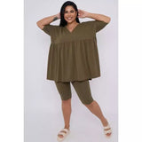 Plus Size 2 Piece Co-ord Loungewear Set with Top and Cycling Shorts