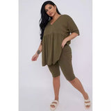 Plus Size 2 Piece Co-ord Loungewear Set with Top and Cycling Shorts