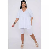 Plus Size 2 Piece Co-ord Loungewear Set with Top and Cycling Shorts