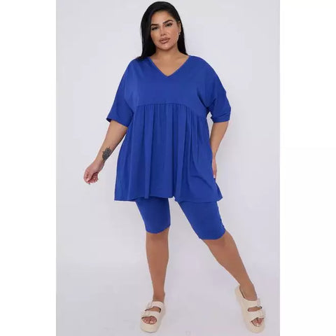 Plus Size 2 Piece Co-ord Loungewear Set with Top and Cycling Shorts