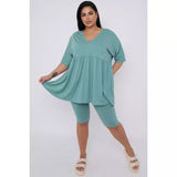 Plus Size 2 Piece Co-ord Loungewear Set with Top and Cycling Shorts