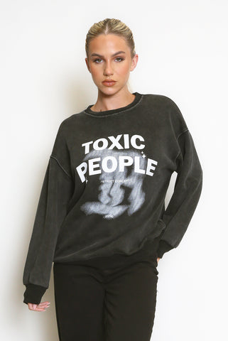 Toxic Print Acid Wash Sweatshirt