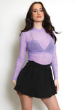 Sheer Mesh Ruched Long Sleeve Top