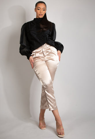 Tailored Belted Trousers In Satin