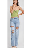 Ripped Straight Leg Light Wash Jeans