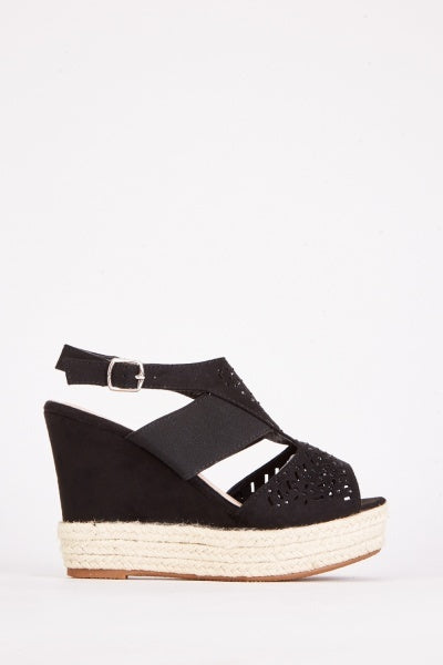 Encrusted Cut Out Wedge Sandals