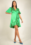 Short Sleeve Satin Wrap Dress